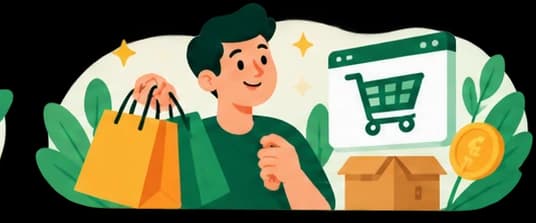 Illustration shopping et courses : sacs de courses et bons d'achat.