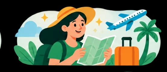 Illustration voyage et mobilité : valise, avion et billets.