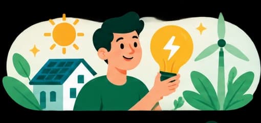 Illustration énergie : panneaux solaires et ampoule.