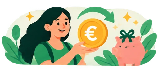 Illustration cashback : pièces et pourcentage reversé.