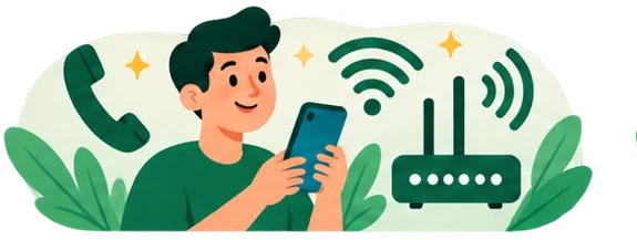 Illustration téléphone et internet : smartphone et wifi.